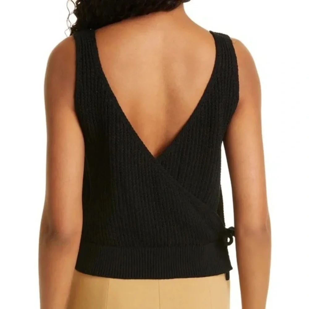 Vince Crossover V-Back Ribbed Tank in Black Scoop Neckline 100% Cotton Large NWT - Picture 11 of 16